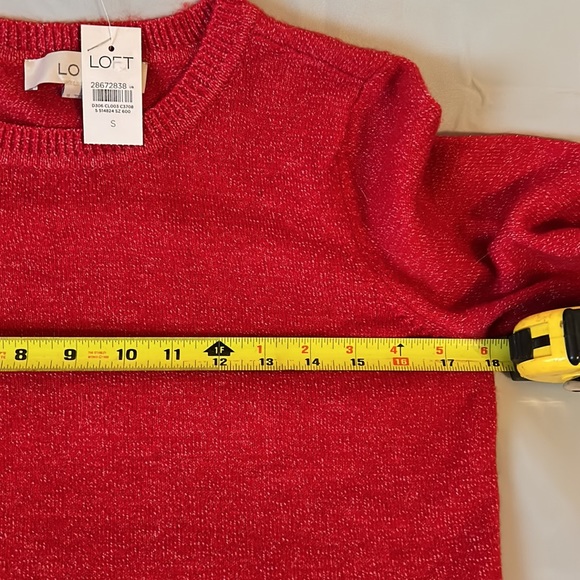 Loft Red Pearl Button Cuff Holiday Red Knit Sweater NWT - Picture 6 of 7